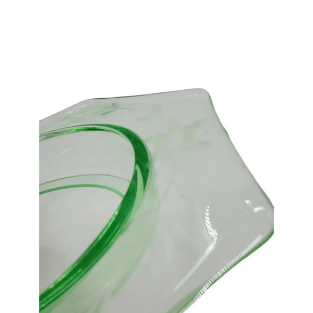 Uranium Green 2 Divided Etched Appetizer ‎ Vegetable Vintage Glass Bowl